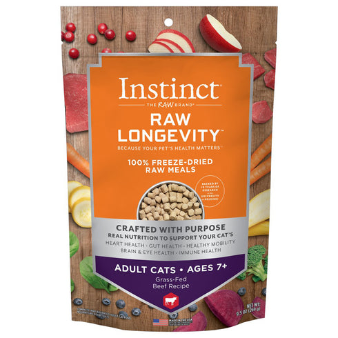 Instinct Raw Longevity 100% Freeze-Dried Raw Meals Grass-Fed Beef for Adults Ages 7+ Cat Food 9.5oz - Poudre Pet and Feed Supply